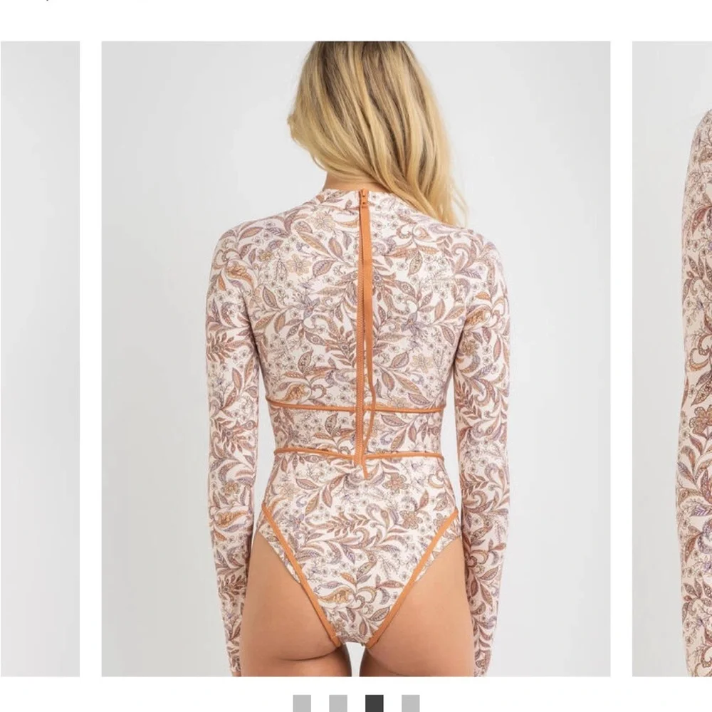 Rip Curl Floral Long Sleeve One Piece Swimsuit - Cream and Orange - Picture 2 of 9